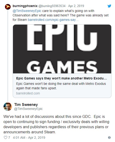 Epic：将继续签独占游戏 一切由开发商自己决定
