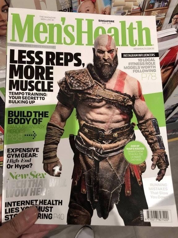 有趣！《战神4》奎托斯登上《男士健康》杂志封面