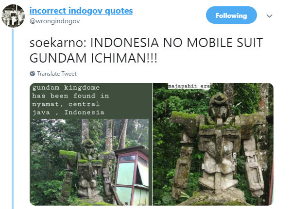 印尼“百年历史”高达石像 引《高达00》导演推特转发