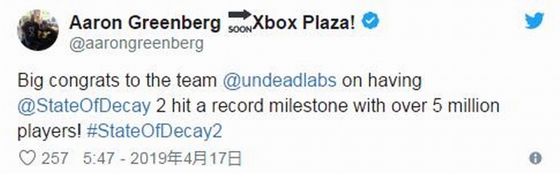 生存游戏《腐烂国度2》发售不到一年 玩家数突破500万