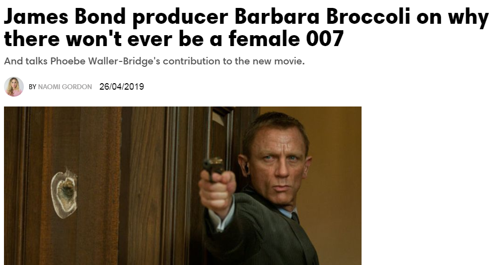 新007是女性？制片人称将不会为了制造噱头而让邦德变性