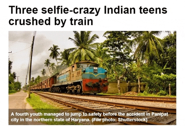 印度4名青年在铁轨上自拍 惨遭碾压身亡