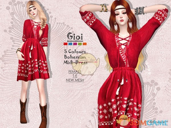 《模拟人生4》红色时尚连衣裙MOD