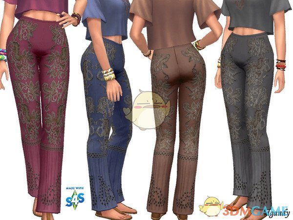 《模拟人生4》女性刺绣长裤MOD
