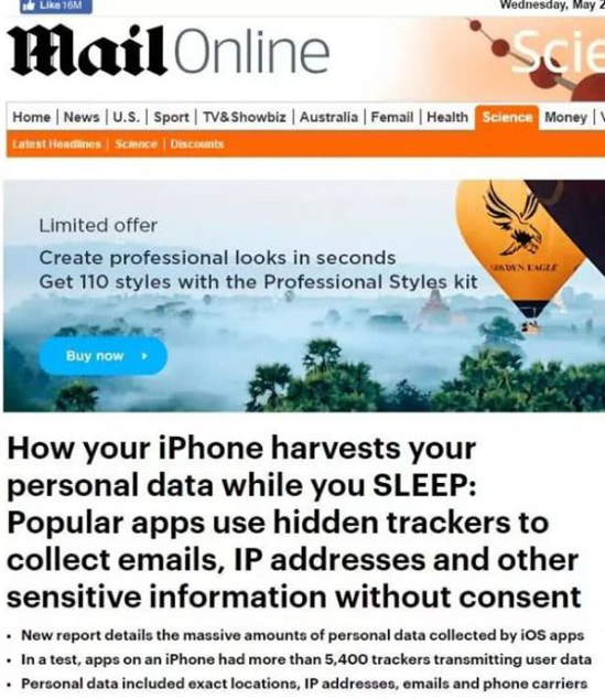 曝苹果利用趁用户睡着偷传用户数据 单月可达1.5GB