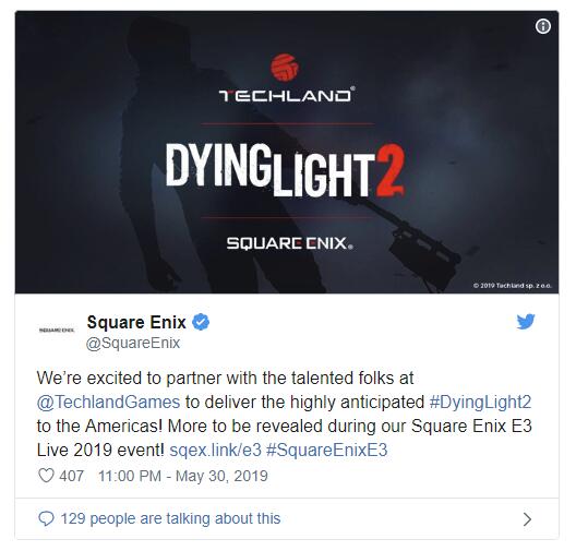 史克威尔将发行《消逝的光芒2》 E3公布更多信息
