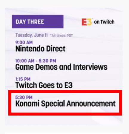E3：冷饭还是新作？ Konami将公开“特别”内容