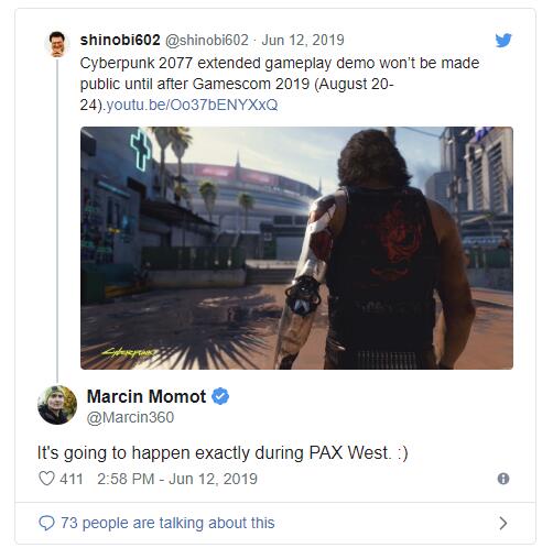 《赛博朋克2077》E3演示需等到PAX West 19才会公开