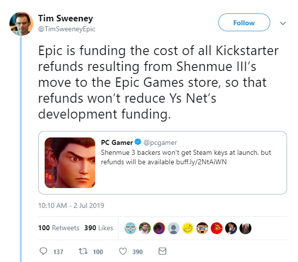 《莎木3》一切退款用度将由Epic启担 已去将提早不异