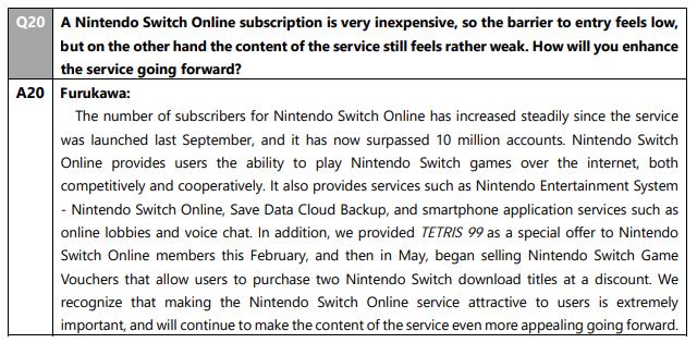Switch Online 用户达千万 任天堂希望使其更富吸引力