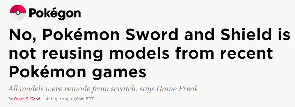 GF：《精灵宝可梦剑/盾》不使用老模型 会重新建模