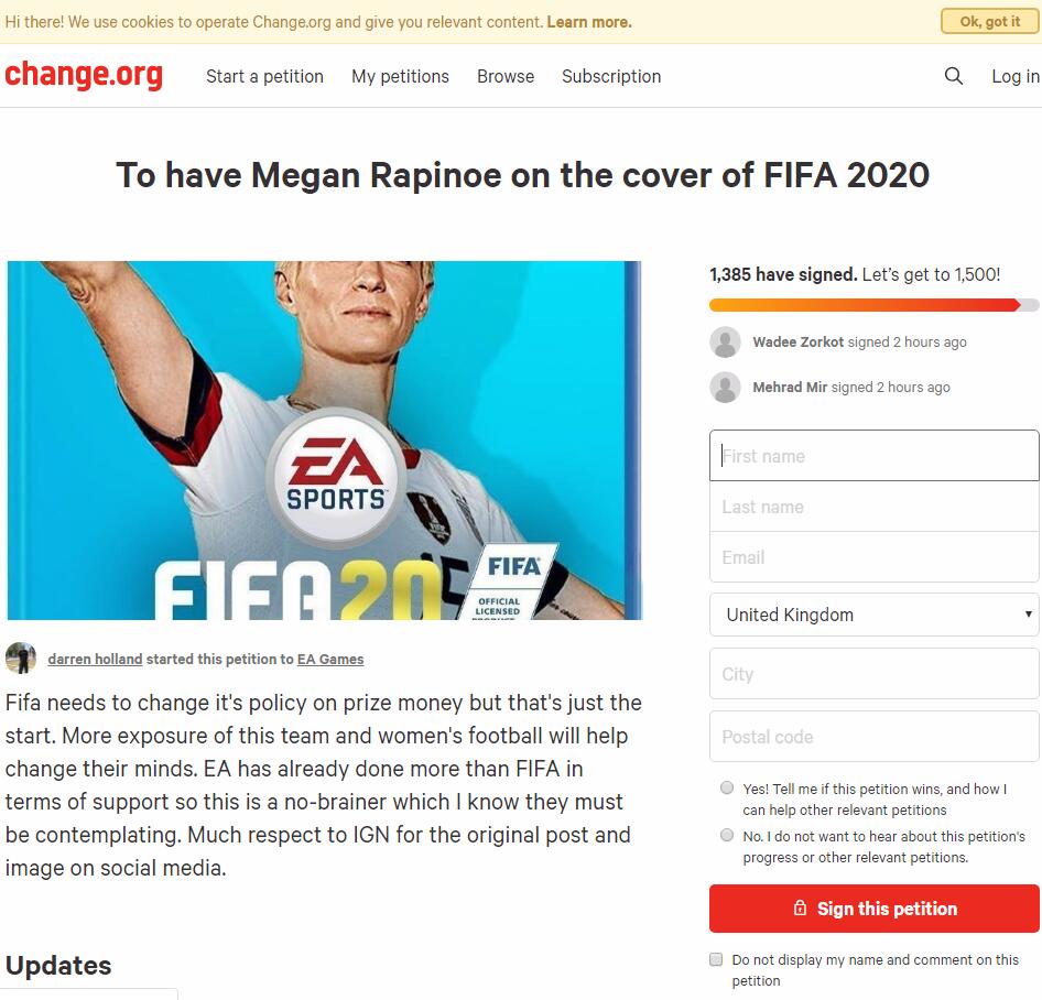 粉丝请愿让美国女足世界杯冠军功臣登上《FIFA20》封面