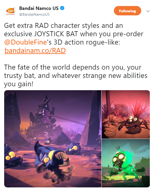 万代3D动作冒险游戏《RAD》预购开启 将附赠独家物品