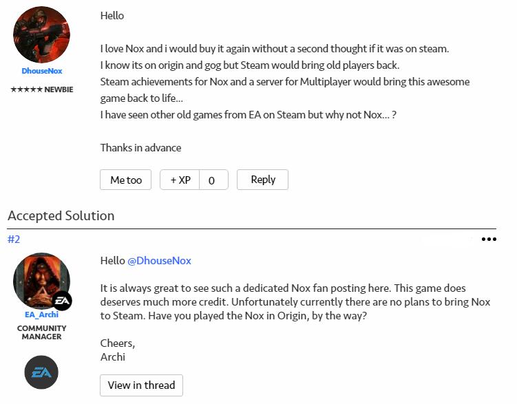 粉丝渴求《救世传说》能上Steam重温经典 EA表示并无计划