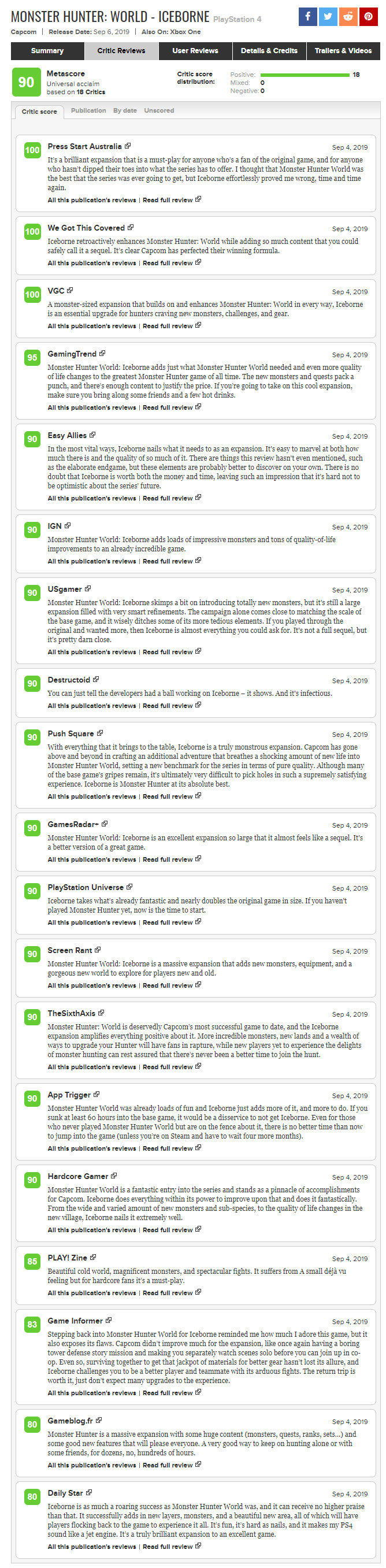 IGN9分编辑之选 《怪物猎人世界：冰原》媒体评分出炉