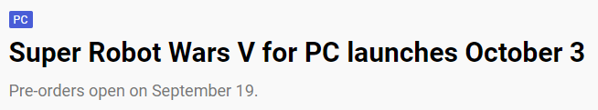 《超等呆板人大年夜战V》确认10月3日上岸PC 与NS同步推出