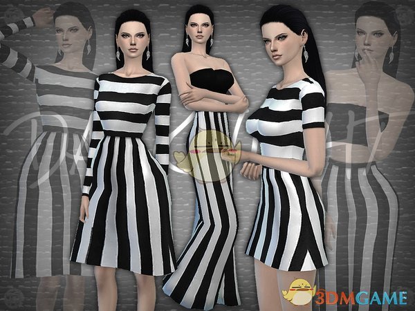 《模拟人生4》女士黑白条纹连衣裙MOD