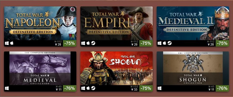 《全面战争》系列Steam历史题材特卖开启 最低2.5折