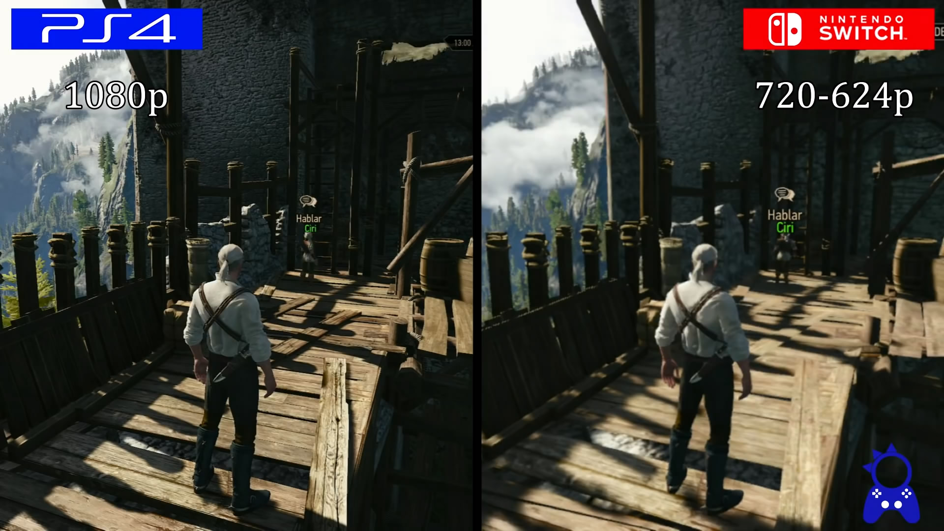 《巫师3》NS版与PS4版画面对比 运行流畅帧数稳定