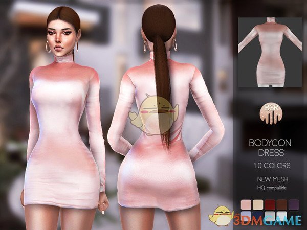 《模拟人生4》紧身高领皮质连衣裙MOD