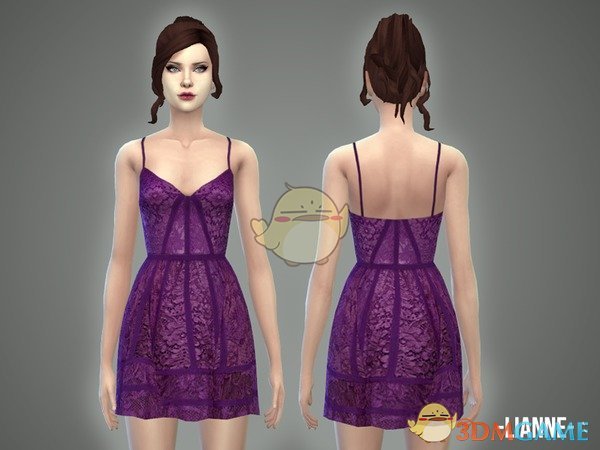 《模拟人生4》吊带紫色刺绣连衣裙MOD