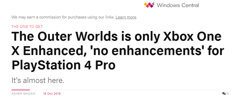微软战略？黑曜石《天外世界》仅在XB1X上支持4K画质