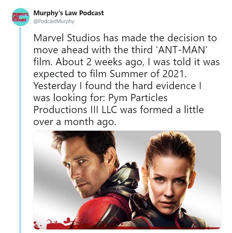 爆料：《蚁人3》已在筹备 预计2021年暑期开拍