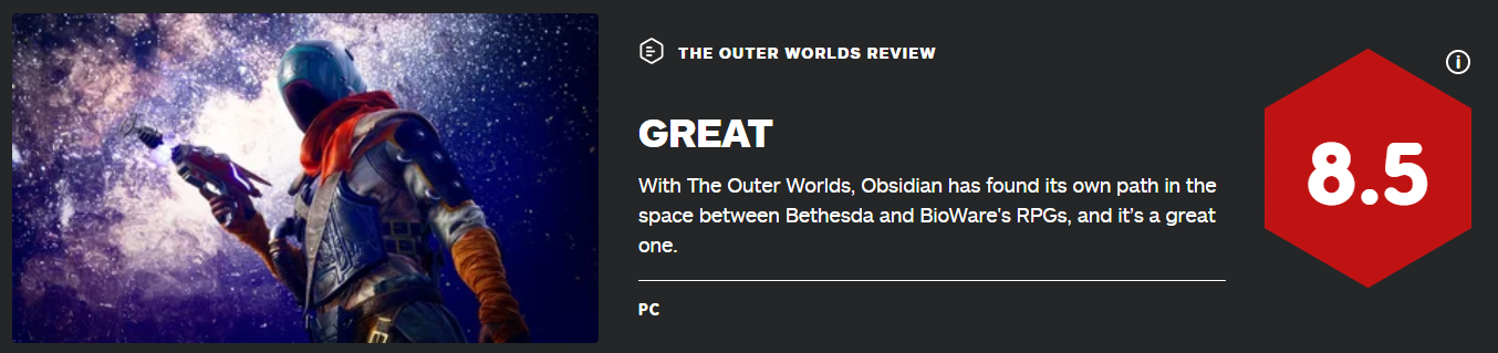 《天外世界》获外媒一致好评：IGN 8.5分 GameSpot 9分