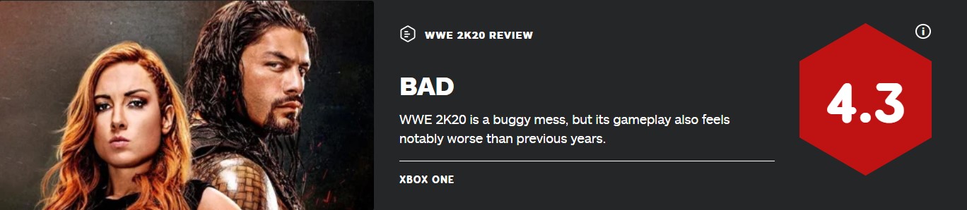《WWE 2K20》IGN仅4.3分：全是BUG+游戏性更差《WWE 2K20》IGN仅4.3分：全是BUG+游戏性更差