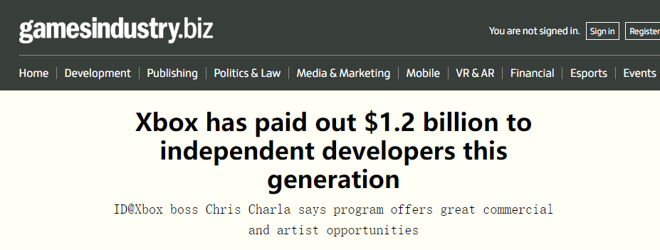 巨大商机 Xbox这世代向独立开发者投资超12亿美元！