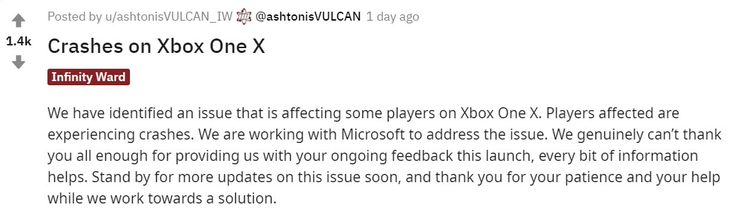 《使命召唤16》让Xbox One变砖？ IW：正与微软携手解决