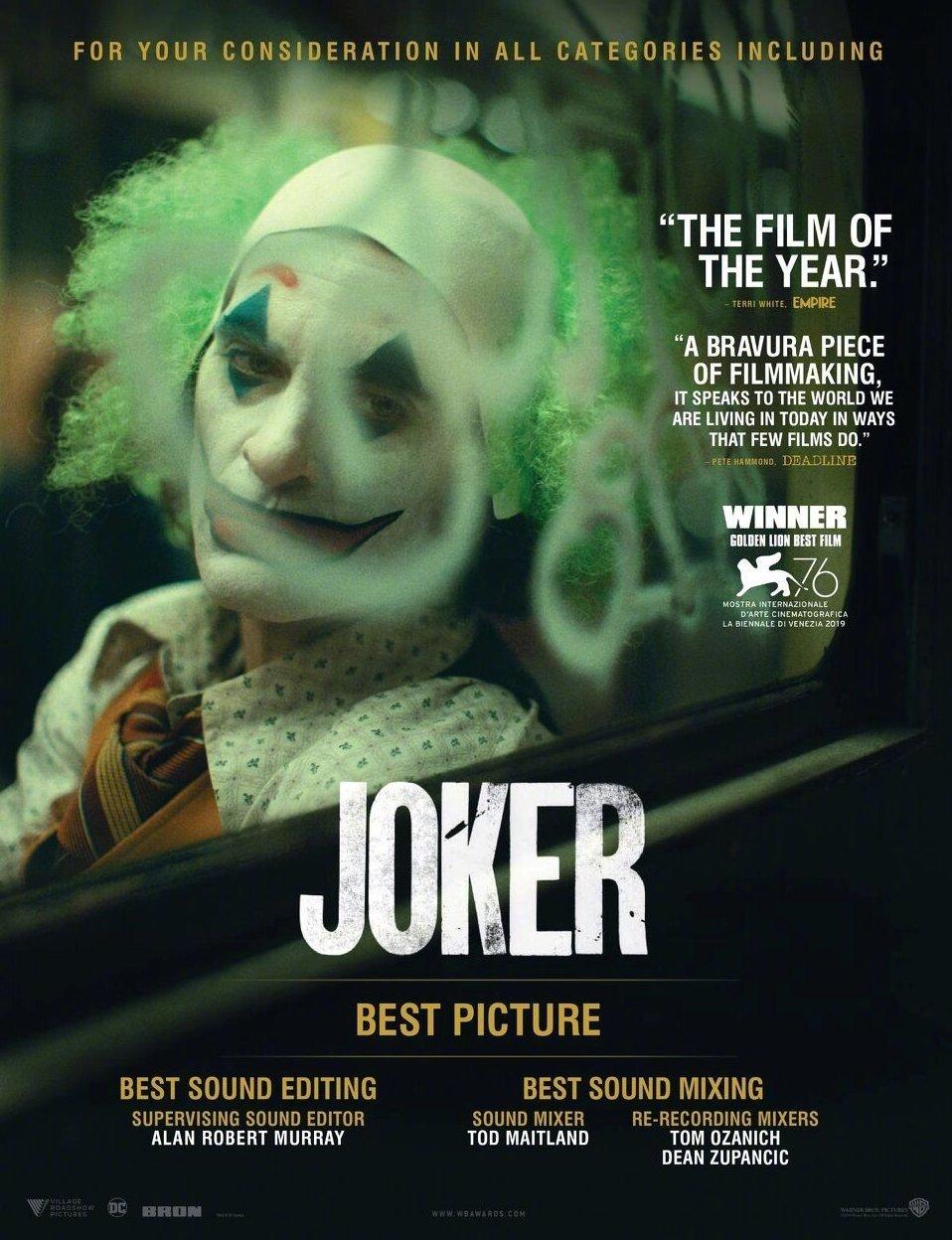 DC电影《小丑》发布奥斯卡公关海报 角逐颁奖季