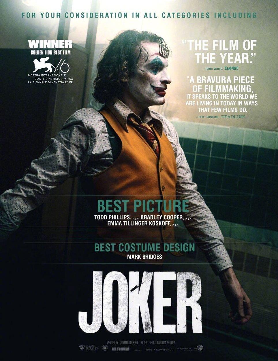 DC影戏《小丑》支布奥斯卡公闭海报 比赛颁奖季