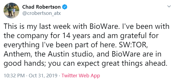 《圣歌》即时服务总监离职 曾在BioWare任职14年