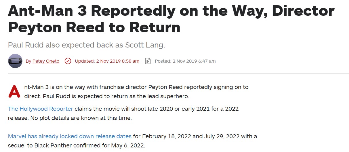 前作导演确认指导《蚁人3》 男主保罗·路德有望回归
