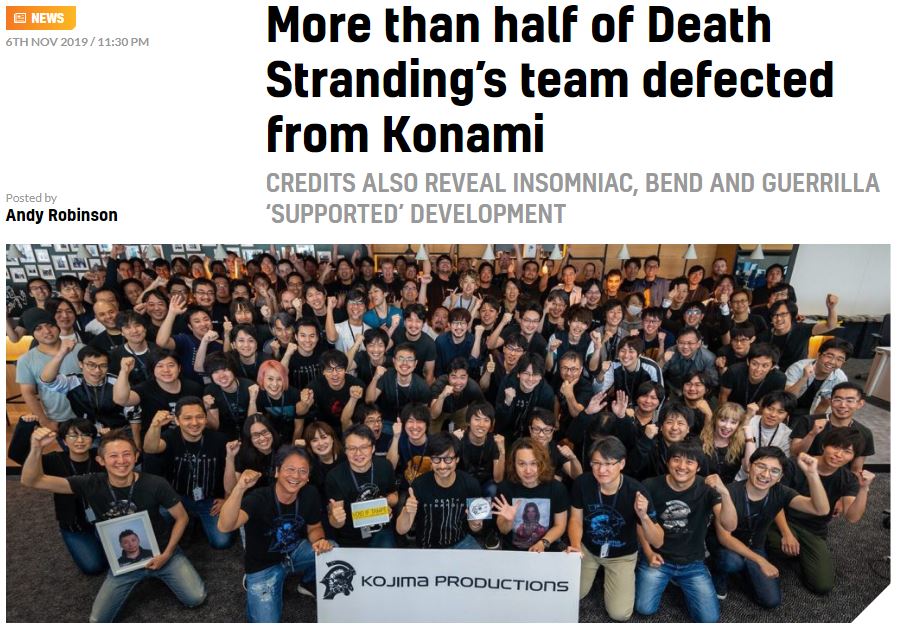 《出死放浅》半数开支人员去自Konami 曾参与MGS