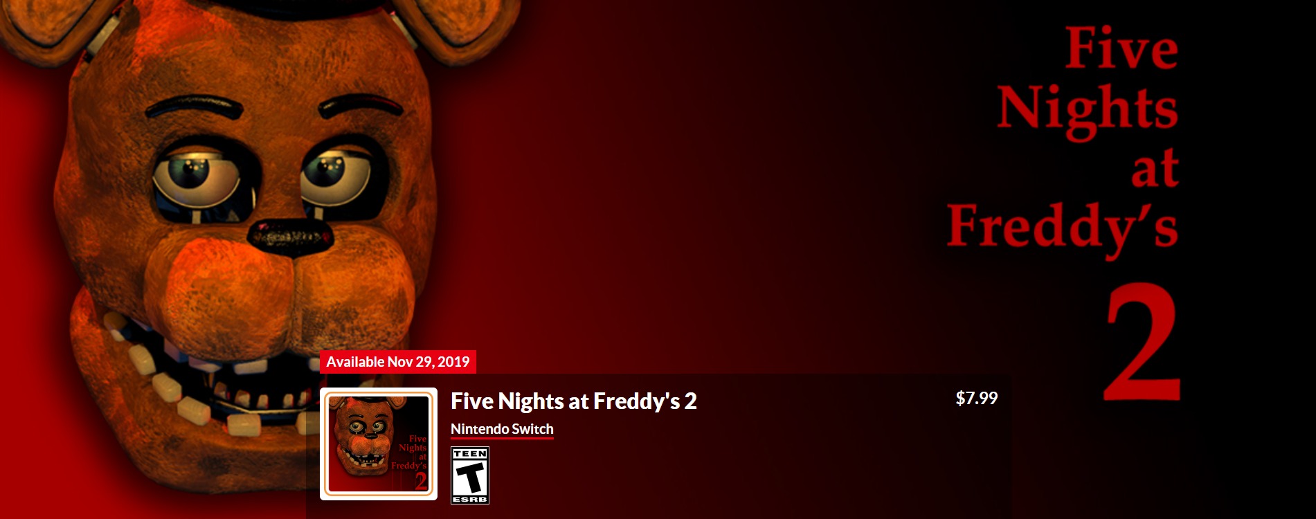 《玩具熊的五夜后宫》三部曲上架NS 11月29日发售