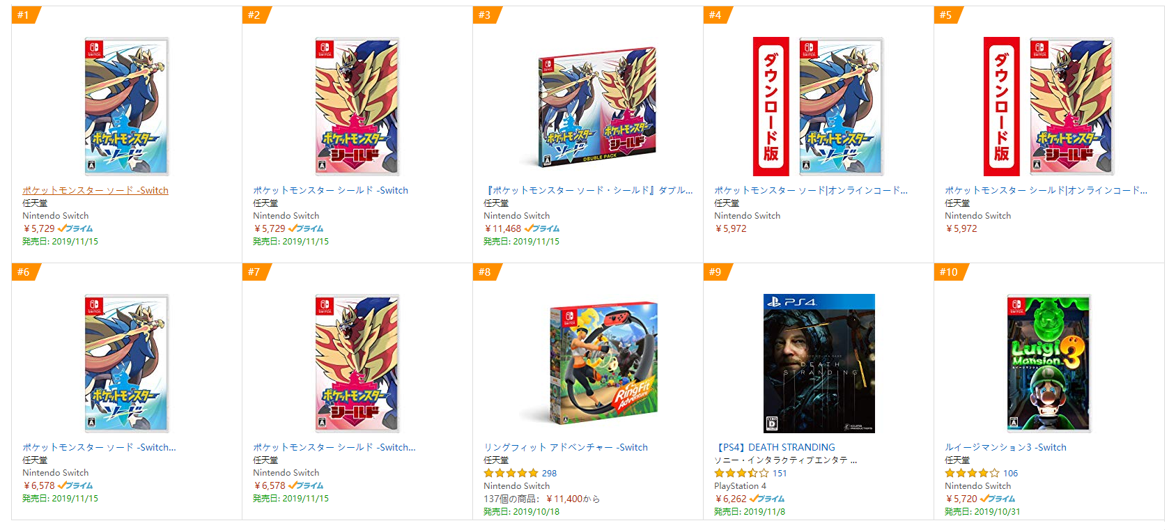 买还是要买 《宝可梦：剑/盾》占据日本亚马逊游戏销量前七位