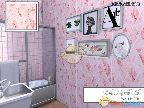 《模拟人生4》粉色大理石瓷砖墙MOD