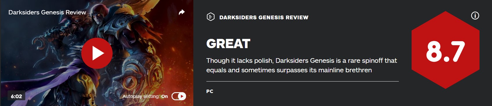 《暗黑血统：创世纪》IGN 8.7分：与主线不相上下甚至超越