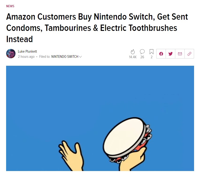 亚马逊买的Switch却变成了套套 官方致歉