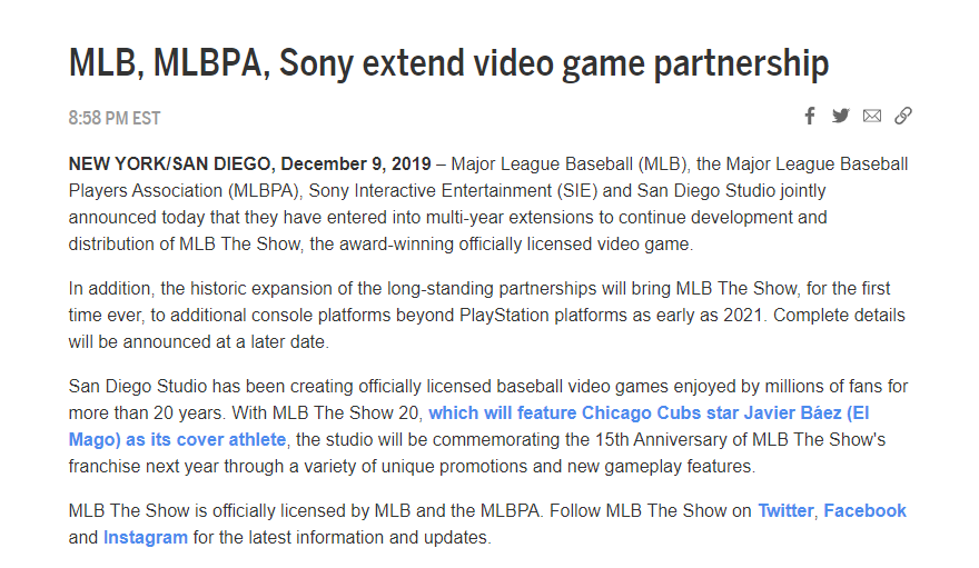 《MLB好国职棒》系列将离开PS独占！登录Xbox与NS