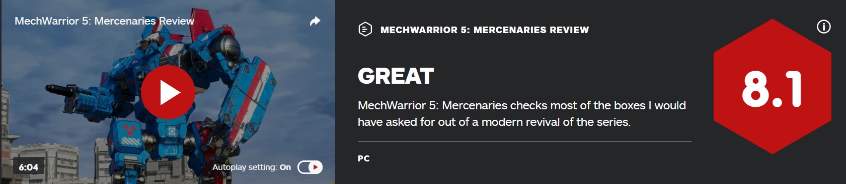 《机甲兵士5：雇佣兵》IGN 8.1分：系列的当代中兴