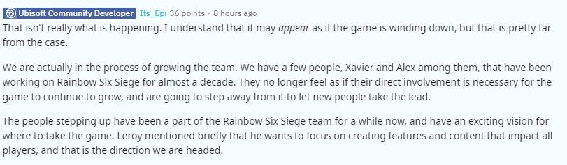 《彩虹六号：围攻》核心开发成员转向新项目 游戏更新不受影响