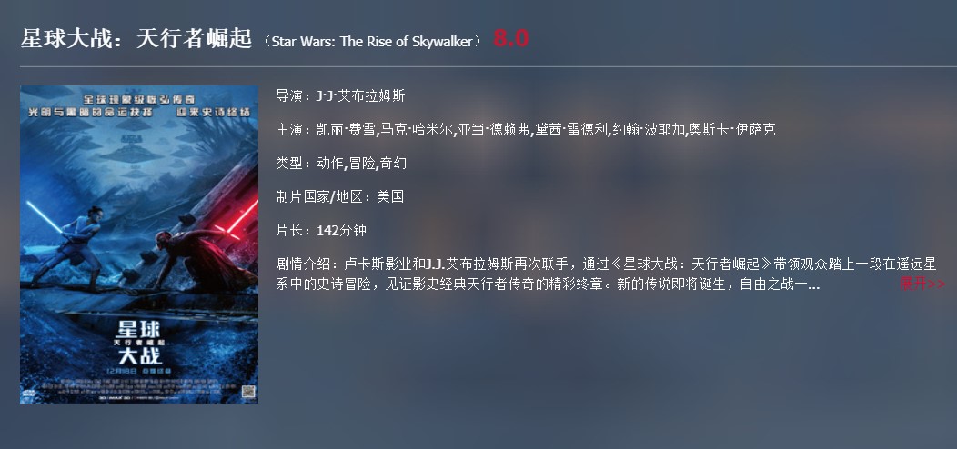 《星战9》国内票房滑铁卢 预计无法超越“星战8”