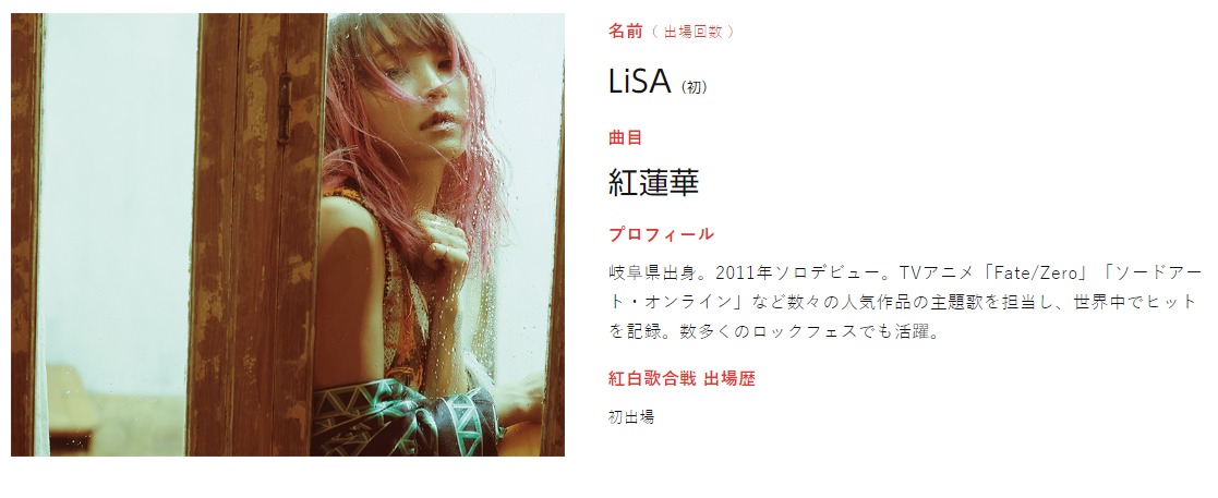 第70届日本【红白歌会】曲目公开 Lisa献唱《红莲华》