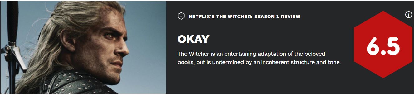 《巫师》电视剧第1季IGN末评6.5：幽默但令人得视