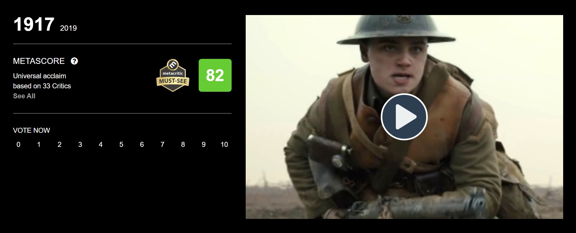 战争片《1917》IGN 9.5分：今年最佳影片之一 M站：必看