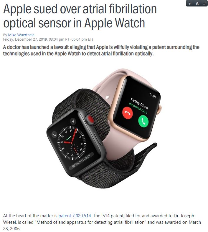 苹果遭纽约大学教授起诉 Apple Watch心率监测功能或侵权