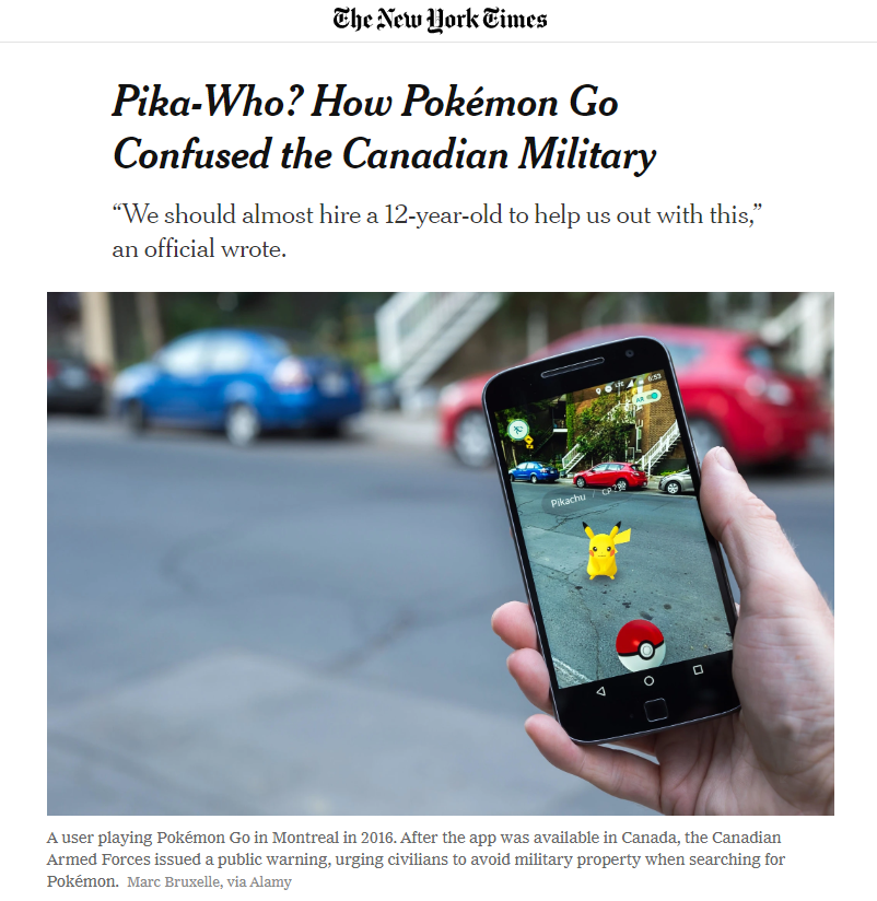 《宝可梦Go》玩家“入侵”加拿大军事基地 军方傻眼